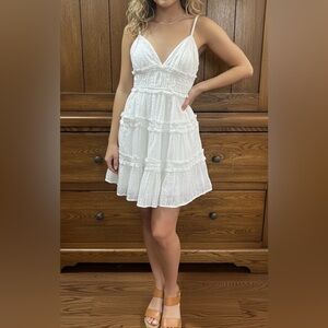 Cotton On White Tiered Mini Dress with Smocked Bodice